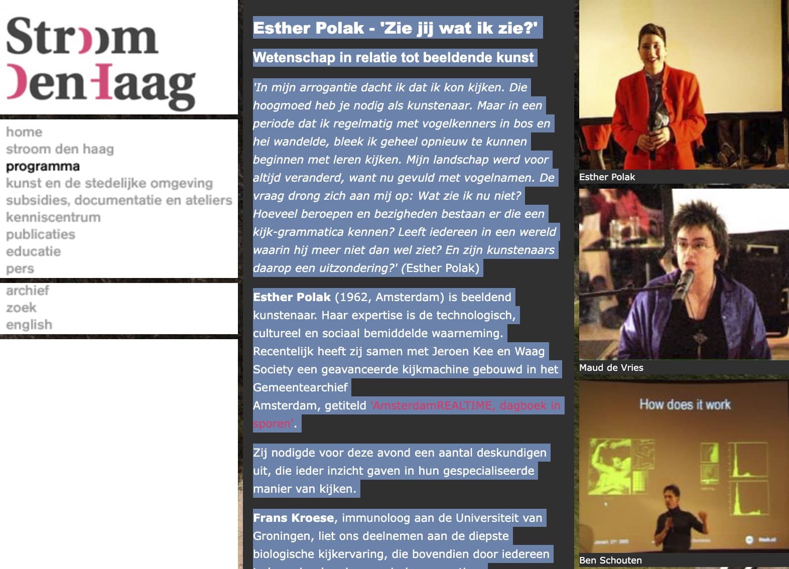 ZieJijWatIkZie Zie jij wat ik zie? Wetenschap in relatie tot beeldende kunst.